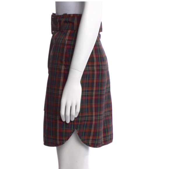 Sandro Plaid Print Knee-Length Skirt Belted with Pockets - Picture 2 of 7